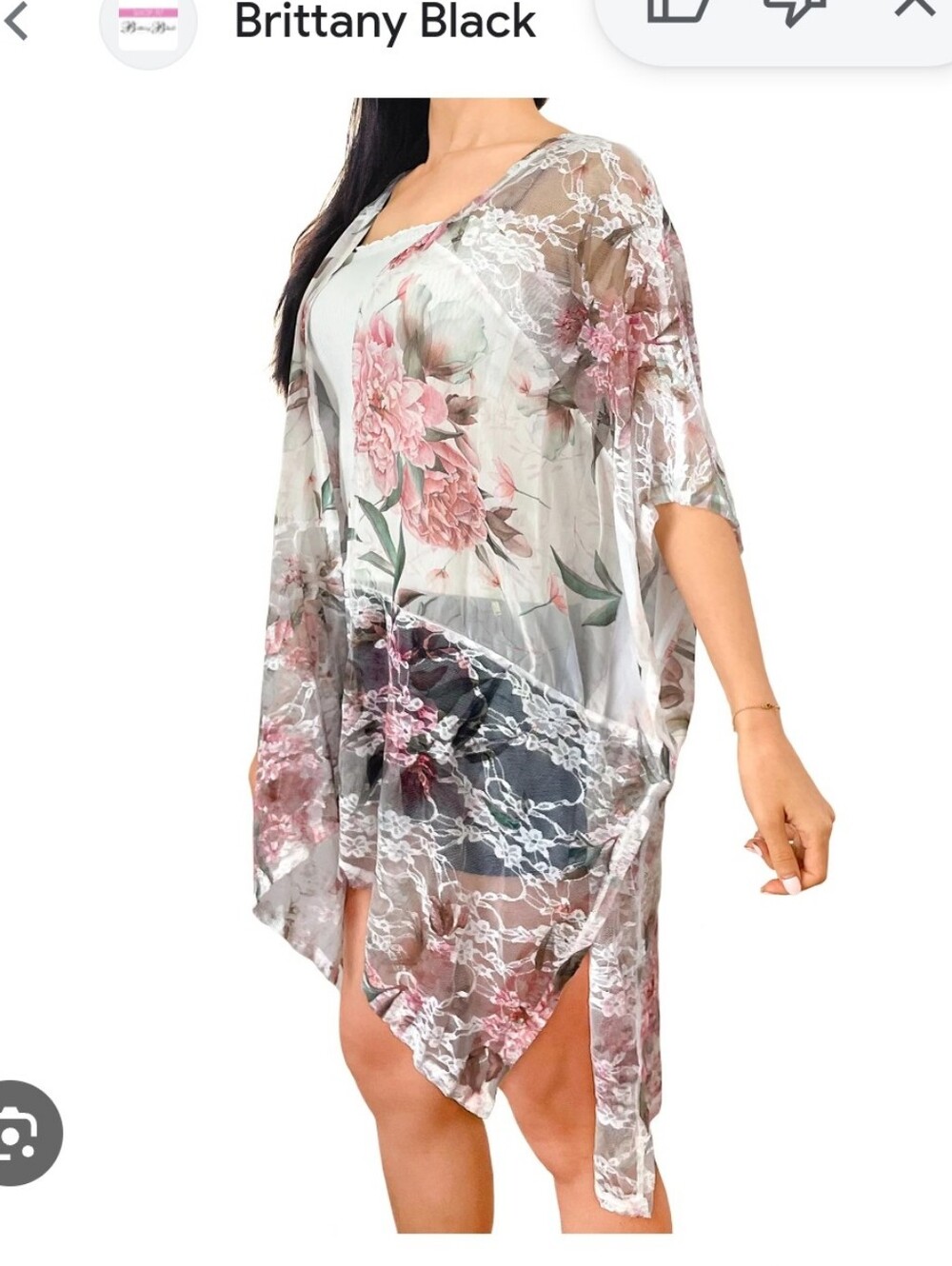 Brittany Black Sheer Floral Mesh Top in Pink and Cream